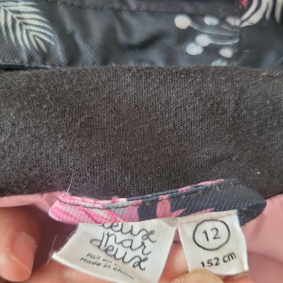 Deux par Deux Pink Floral Jacket Removable Fleece Lining 2 In 1 Coat Size 12 - Picture 5 of 9